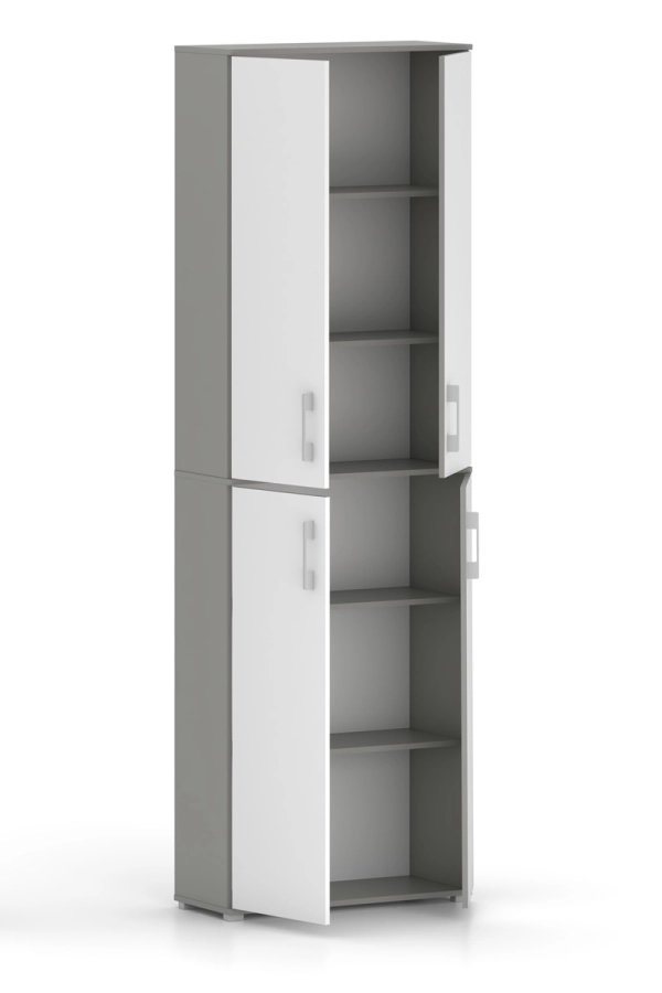 Szafa biurowa Pola 215 - 4D 60cm Szary Arktyczny z Białymi Frontami